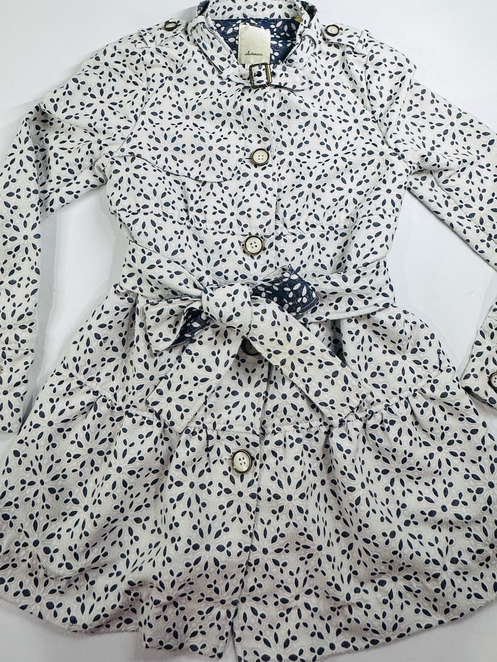 Elevenses Anthropologie Textured Floral Trench Coat Jacket with Belt Size 6
